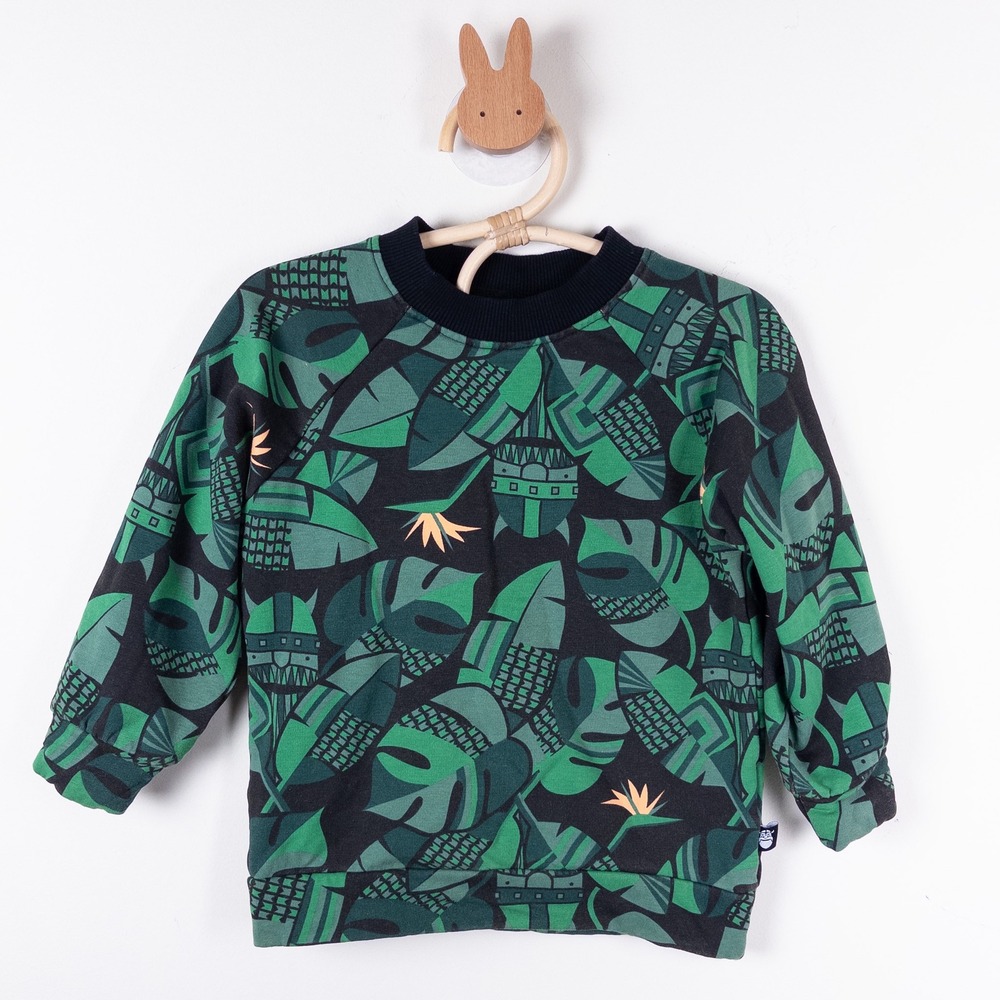 Danefae Sweatshirt Kids 2 Green Tropical Leaf Viking Print Long Sleeve Crewneck